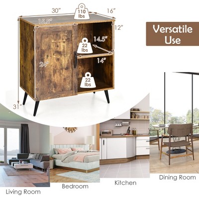Rustic Brown Mid-Century Freestanding Storage Cabinet with Adjustable Shelves
