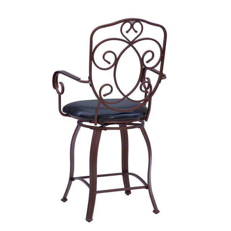24&#34; Clacy Crest Back Faux Leather Swivel Seat Counter Height Barstool with Arms Brown - Linon, 6 of 12