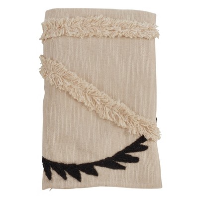 50"x80" Embroidered Throw with Fringe Line Design Ivory - SARO