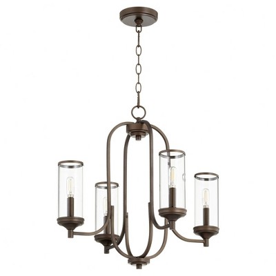 Quorum Lighting Collins 4-Light Chandelier, OB, 17W, 25.5H, Chain Hanging, 4 Bulbs, 240W, Dry Rated