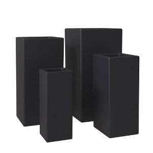 LeisureMod Terra 4-Piece Fiberstone and MGO Clay Planter Set Tall Square Planter Pot for Indoor and Outdoor - 1 of 4