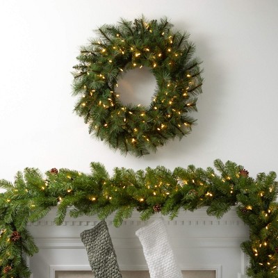108" Green Artificial Pine Cone Christmas Garland with Lights