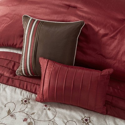 California King Red and Taupe 7-Piece Embroidered Comforter Set