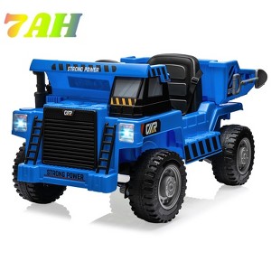 Jojoka 12V Kids Ride on Dump Truck with Remote Control, 4WD Electric Construction Vehicle w/Working Dump Bed & Shovel, Music, USB Charger - 1 of 4