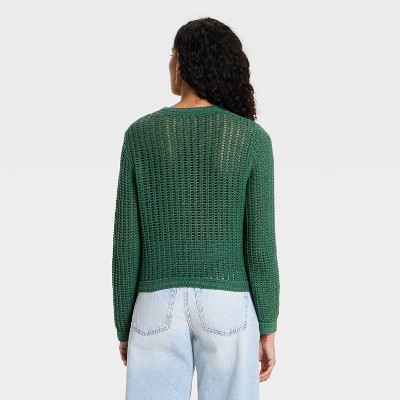 Women's Crochet Openwork Crewneck Pullover Sweater - Universal Thread