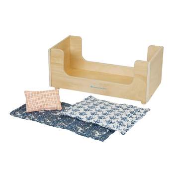 Manhattan Toy Sleep Tight Wooden Play Sleigh Bed with Pillow and Blanket for Dolls and Stuffed Animals