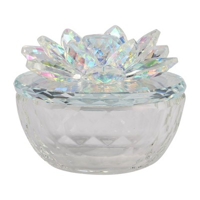 Sagebrook Home Decorative Rainbow Lotus Top Glass Trinket Dish for Jewelry and Keepsake Storage