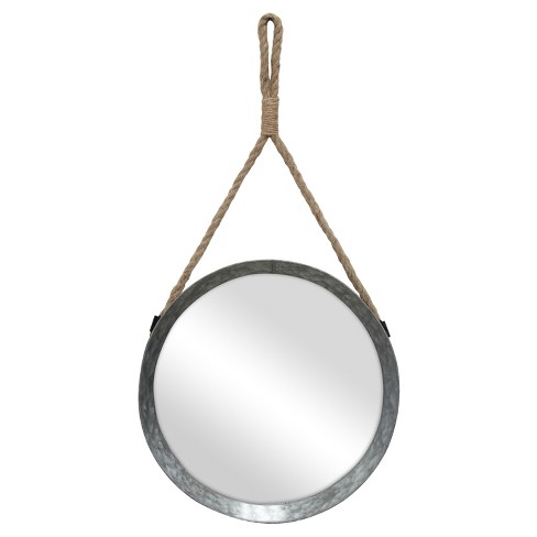 Vintiquewise Galvanized Metal Framed Round Wall Mirror with Rope