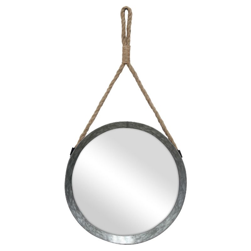 11.9&#34; Suspended Round Galvanized Metal Wall Mirror with Rope Hanging Loop Brown/Silver - Stonebriar Collection, 1 of 8