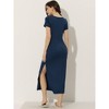 cheibear Women's Solid V-Neck Short Sleeves Long Pajama Dress with Side Slit - 3 of 4