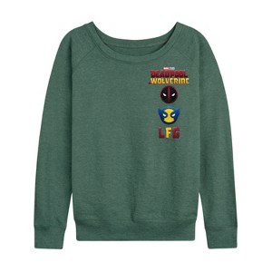 Women's - Marvel - Deadpool & Wolverine Logo And Icons Lightweight French Terry Wide Neck Long Sleeve Shirt - 1 of 4