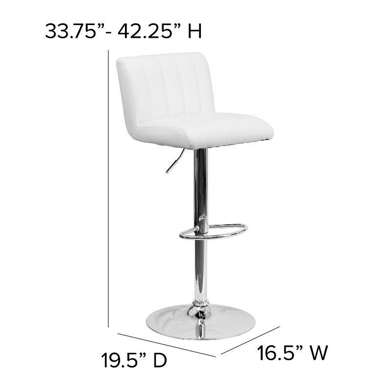 Flash Furniture Contemporary Vinyl Adjustable Height Barstool with Vertical Stitch Back/Seat and Chrome Base, 4 of 11