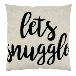 Saro Lifestyle Lets Snuggle Embroidered Pillow - Poly Filled, 17" Square, Natural - 1 of 3