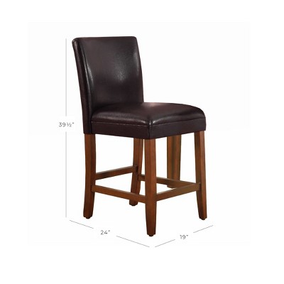 Luxury Brown Faux Leather Counter Height Barstool with Walnut Wood Legs