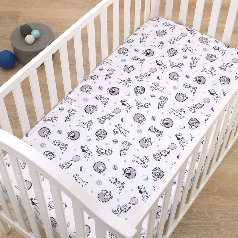 Disney 101 Dalmatians Gray, Black, White, and Blue Puppies Super Soft Nursery Fitted Mini Crib Sheet, 4 of 5