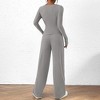 Women's Casual 2-Piece Set - Asymmetrical Hem Long Sleeve Top And Wide Leg Pants Lounge Outfit - 4 of 4