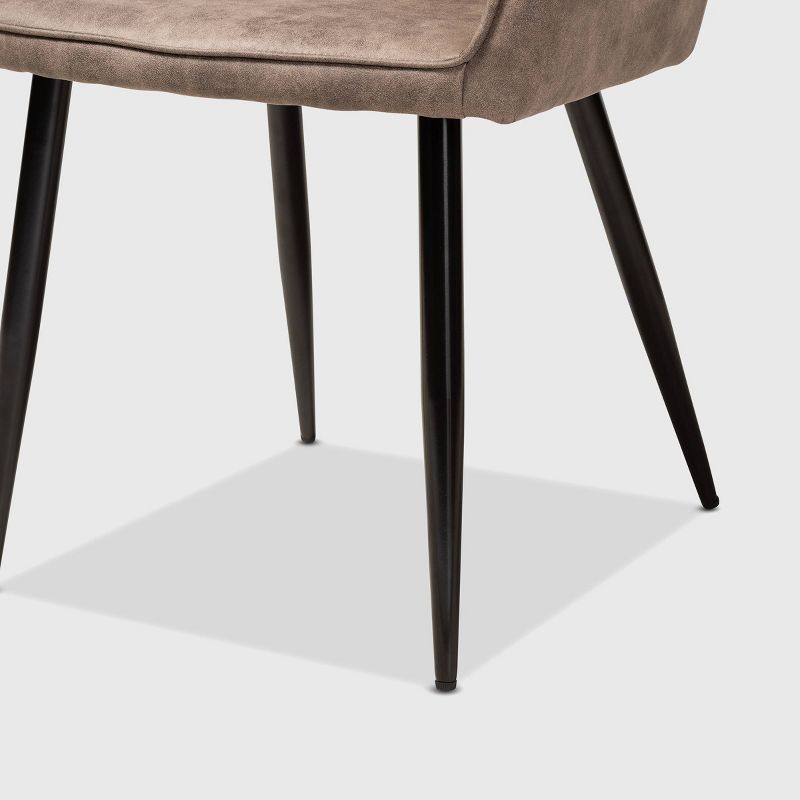 Set of 2 Belen Imitation Leather Upholstered Metal Dining Chairs Gray/Brown - Baxton Studio: Mid-Century Modern, Foam Padding, Black Legs, 6 of 10