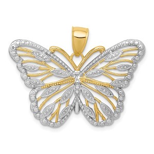 Black Bow Jewelry 14k Yellow Gold and White Rhodium Ornate Butterfly Pendant, 34mm - 1 of 4