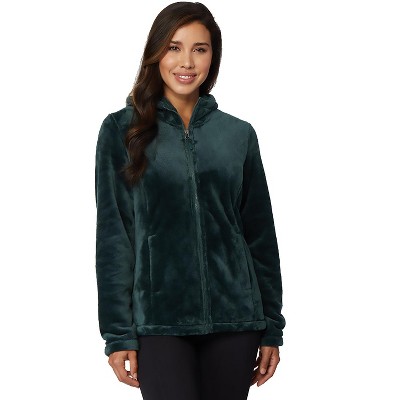 32 Degrees Women's Luxe Fur Hooded Full Zip Sweater with Hidden Zippered Side Pockets