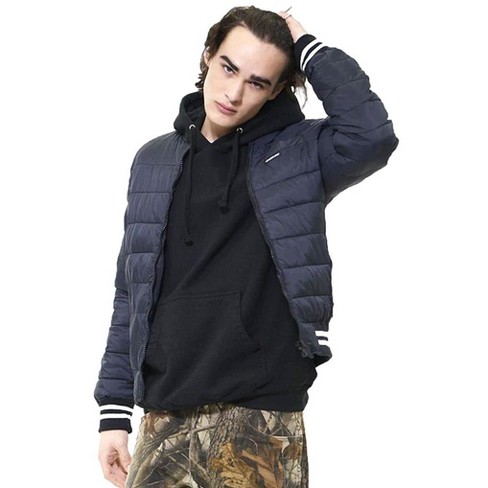 Members Only Men'S Varsity Puffer Jacket-Charcoal-Small