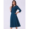 INSPIRE CHIC Women's Elegant Split Neck Side Zipper Pockets 3/4 Sleeve Work A-Line Dress - 2 of 4