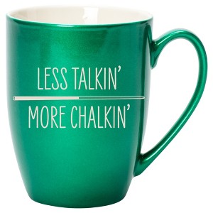 100 North Emerald Green Metallic Finish, 10 Ounce, Comfortably Fits Your Hands, New Bone China Coffee Tea Cup Mug, Less Talkin' More Chalkin' - 1 of 1