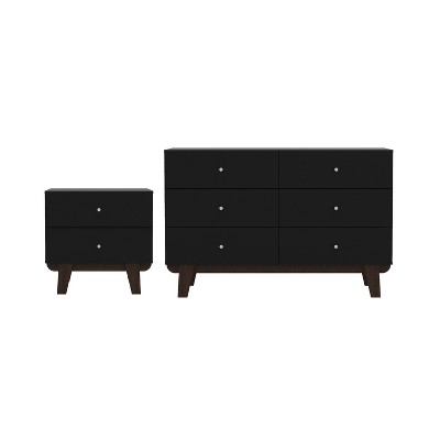 Matte Black MDF 6-Drawer Dresser and 2-Drawer Nightstand Set