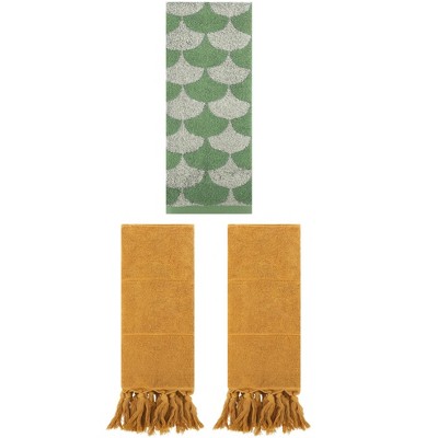 REGALWOVEN 3 Packs Geometric and Solid Absorbent Soft Cotton Hand Towel Set
