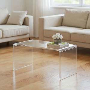 Resenkos 0.6" Thick Acrylic Coffee Table, 32" Long Rectangle Waterfall Coffee Table, Waterfall end table with a U-shape, No assembly required,Clear - 1 of 4