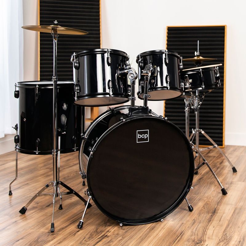 Best Choice Products 5-Piece Beginner Drum Set w/ Snare, Bass, Toms, Cymbal, Hi-Hat, Sticks, Chair, Drum Pedal - Black, 2 of 7