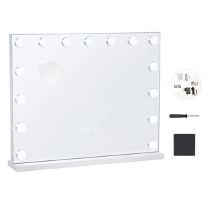 VEVOR Hollywood Vanity Mirror With Lights,15 Dimmable Bulbs & 3 Color Lighting Modes, Makeup w/ Detachable 5X Magnification,USB Port,22.8x18.1in,White - 1 of 4