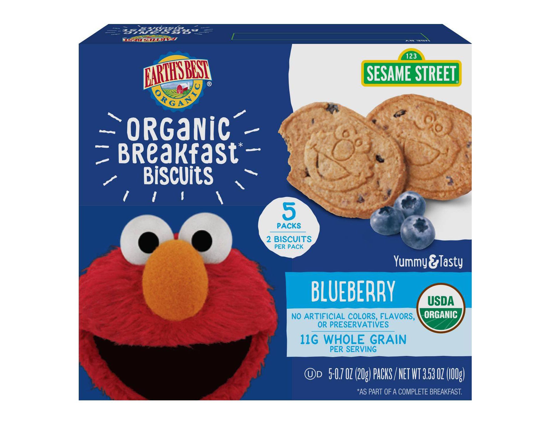 Earth's Best Organic Blueberry Breakfast Biscuits Baby & Toddler Snacks Sesame Street - 5ct