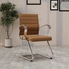 LeisureMod Benmar Guest Office Chair, Ribbed Leather Upholstery with Chrome Arms and Sled Base, Modern Desk Seating for Home or Conference Room - 2 of 4