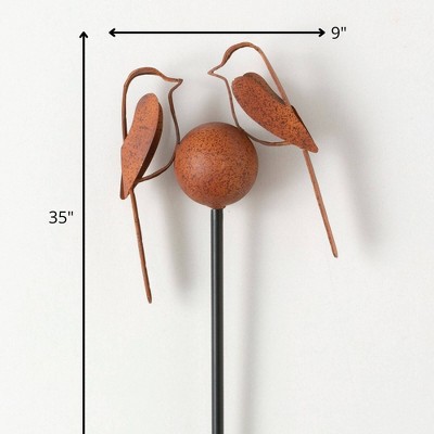 35" Copper and Brown Metal Chickadee Garden Stake