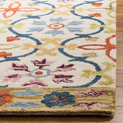 Ivory Multi Floral Hand-Knotted Wool 8' x 10' Rug