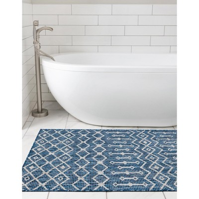 Blue Synthetic Trellis Flat Woven Outdoor Runner Rug