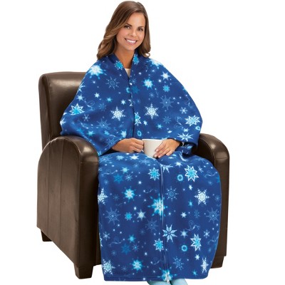 Collections Etc Snowflake Fleece Cuddle Wrap with Zipper Standard Blue