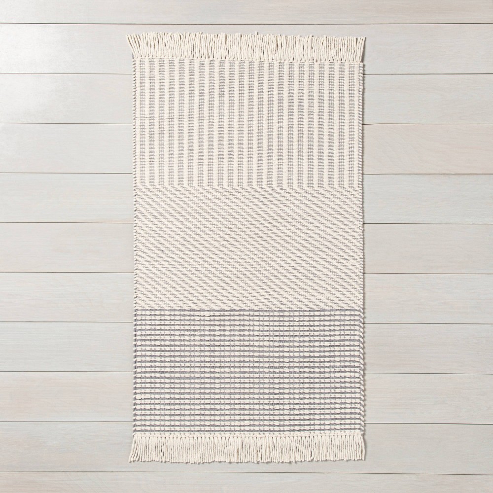 3' x 5' Tri-Patterned Area Rug Jet Gray / Sour Cream - Hearth & Hand™ with Magnolia