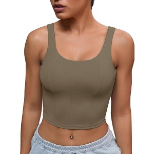 INSPIRE CHIC Womens U Back Longline Padded Workout Fitness  Camisoles with Built in Bra - 1 of 4