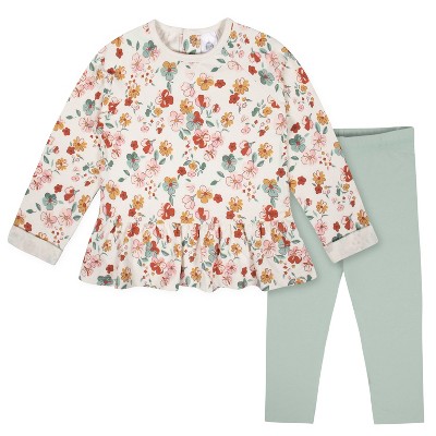 Image of Gerber Baby Girls' Peplum Top & Leggings Set - Mint Floral - 12 Months - 2-Piece