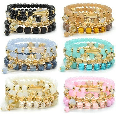 6 Sets Bohemian Stackable Stretch Bracelets Multi-color Boho Jewelry for Women with Various Charms