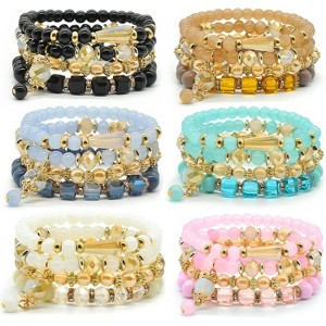 6 Sets Bohemian Stackable Stretch Bracelets Multi-color Boho Jewelry for Women with Various Charms - 1 of 4