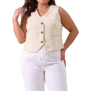 Agnes Orinda Women's Plus Size Sleeveless V-neck Button Down Fashion Vests - 1 of 4