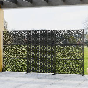 Wooakway 142"W x 72"H Black Metal Trellis Panel Outdoor Garden Privacy Screen with Scroll Design Indoor Room Divider for Patio Balcony and Yard Decor - 1 of 4