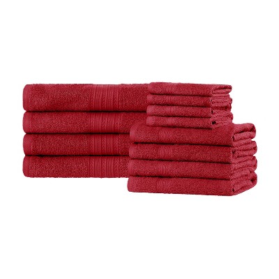 Eco-Friendly Cranberry Cotton 12-Piece Bathroom Towel Set