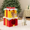 Tangkula 2-Storey Cute Christmas Cat House w/ Bow 2 Condos Indoor Cat Furniture Modern - 3 of 4