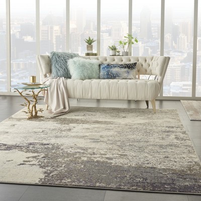 Ivory and Grey Abstract Hand-knotted Round Rug