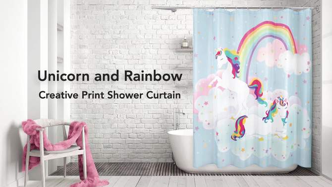 Unicorn and Rainbow Kids&#39; Shower Curtain - Allure Home Creations, 2 of 8, play video