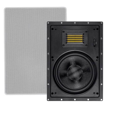 Monoprice 2-Way Carbon Fiber In-Wall Speakers - 8 Inch (Pair) With Magnetic Grille And Ribbon Tweeter - Amber Series