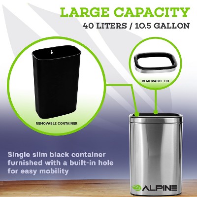 10.5 Gallon Brushed Stainless Steel Open Top Trash Can Set